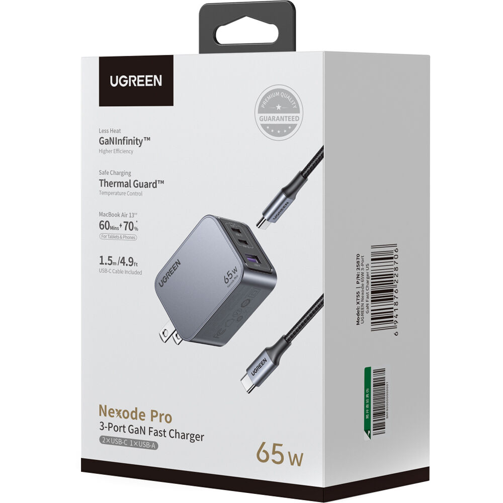

Зарядное устройство UGREEN Nexode Pro 65W 3-Port USB-C/USB-A GaN Charger 25870
