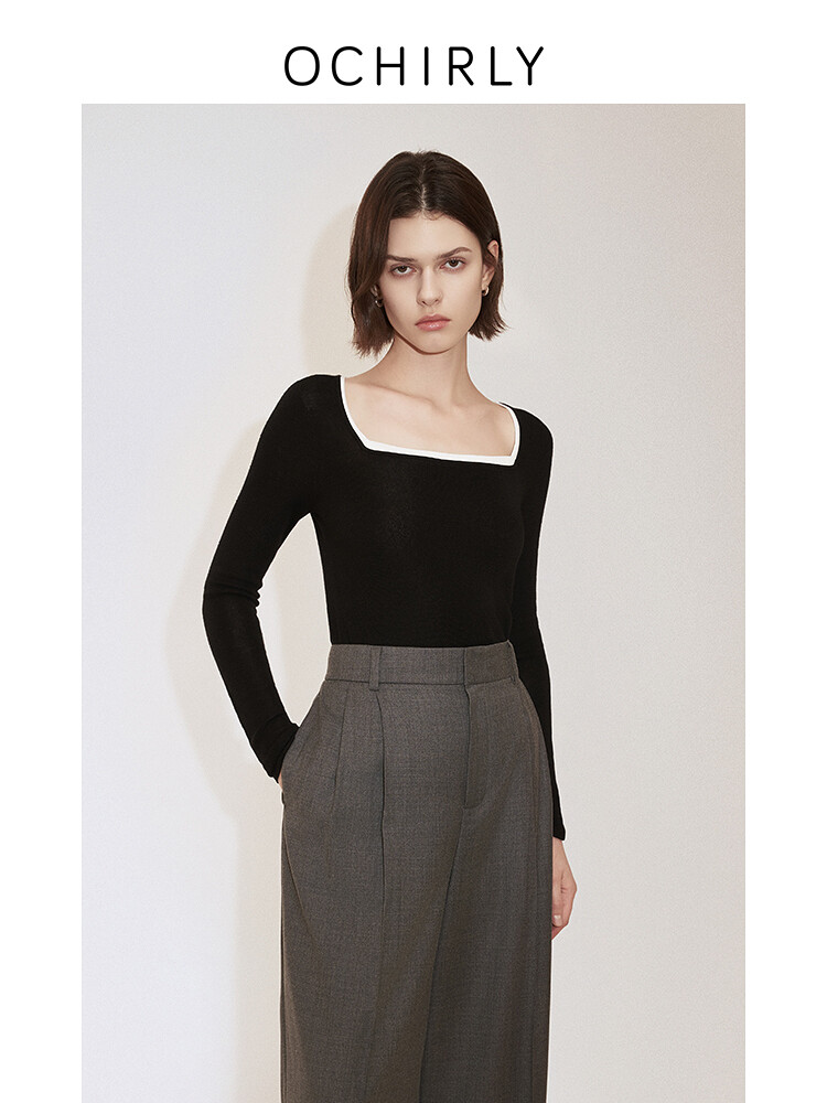 

Свитер шерстяной Ochirly Mulberry с боковым воротником, хаки