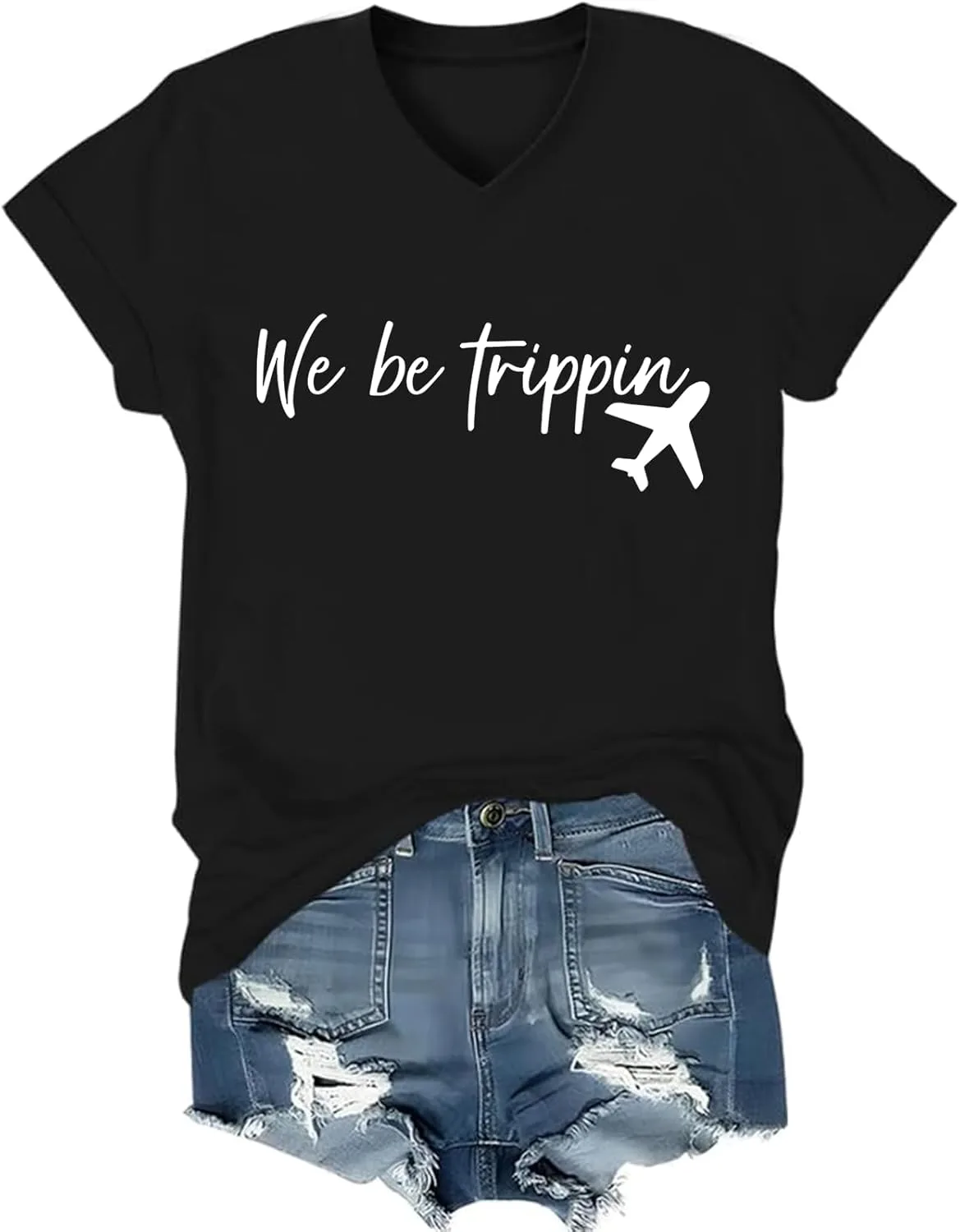 Футболка We Be Trippin с V-образным вырезом, принт Funny Vacation, Unisex
