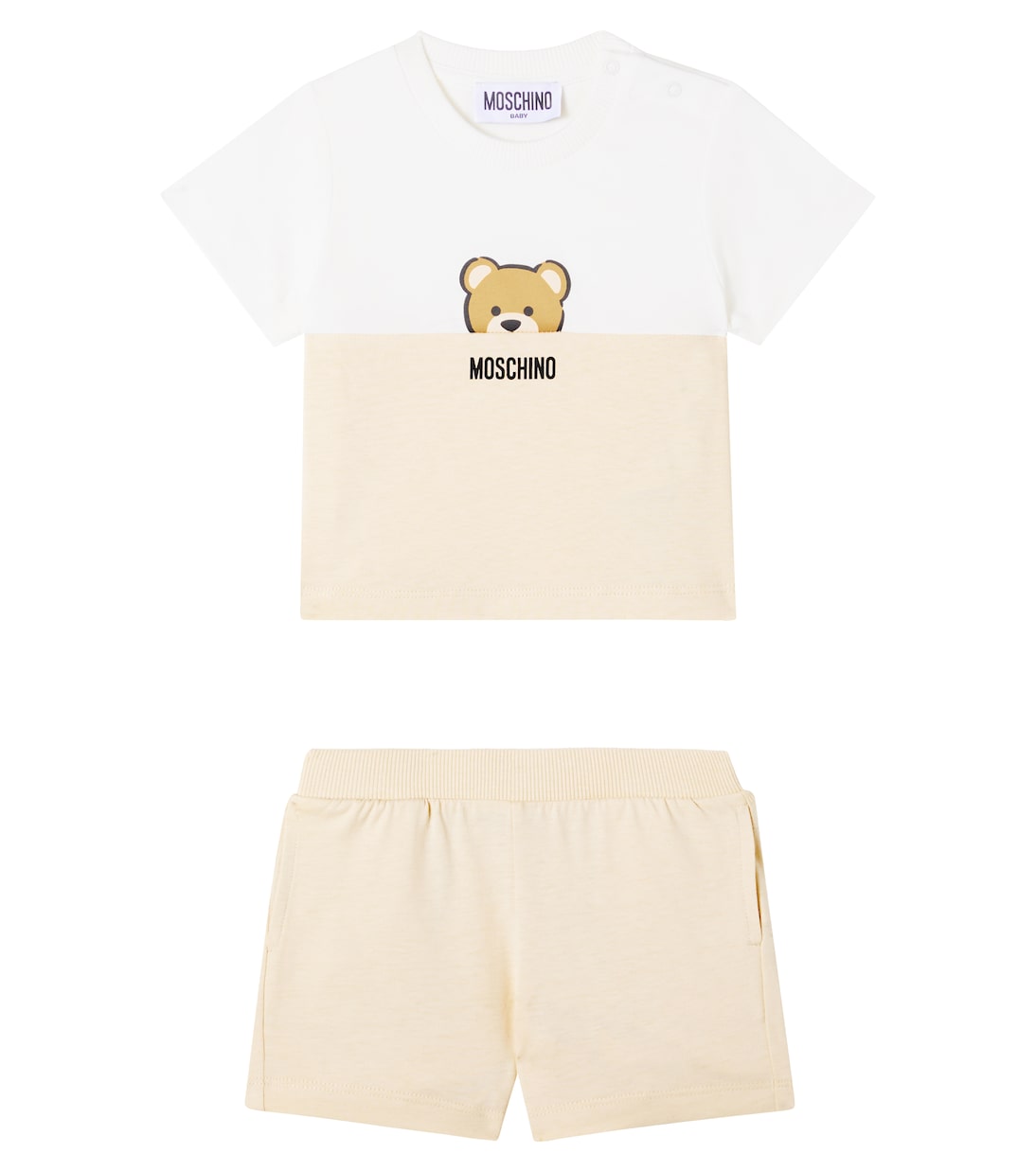 

Комплект из футболки и шорт из хлопкового трикотажа для младенцев Moschino Kids, бежевый