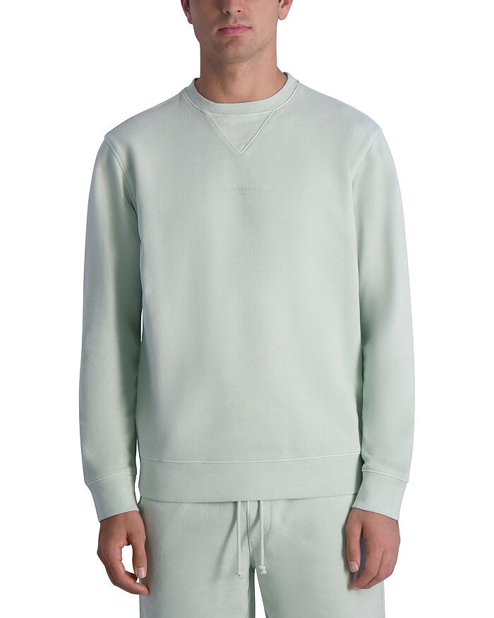 

KARL LAGERFELD PARIS Хлопковый френч терри в тон с логотипом и принтом, обычный крой, толстовка с круглым вырезом, зеленый