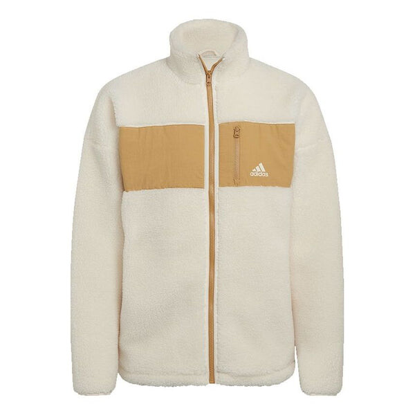 

Куртка adidas Winter Jacket Colorblock Splicing Fleece Stay Warm logo Sports Stand Collar Creamy White, белый