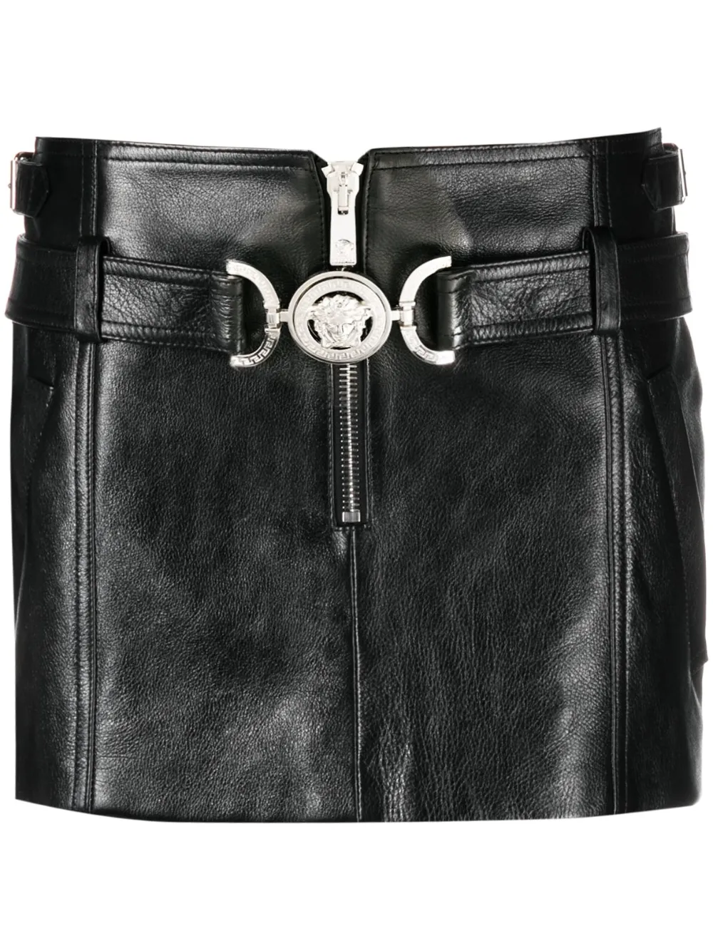 

Кожаная мини-юбка с декором Medusa VERSACE, черный