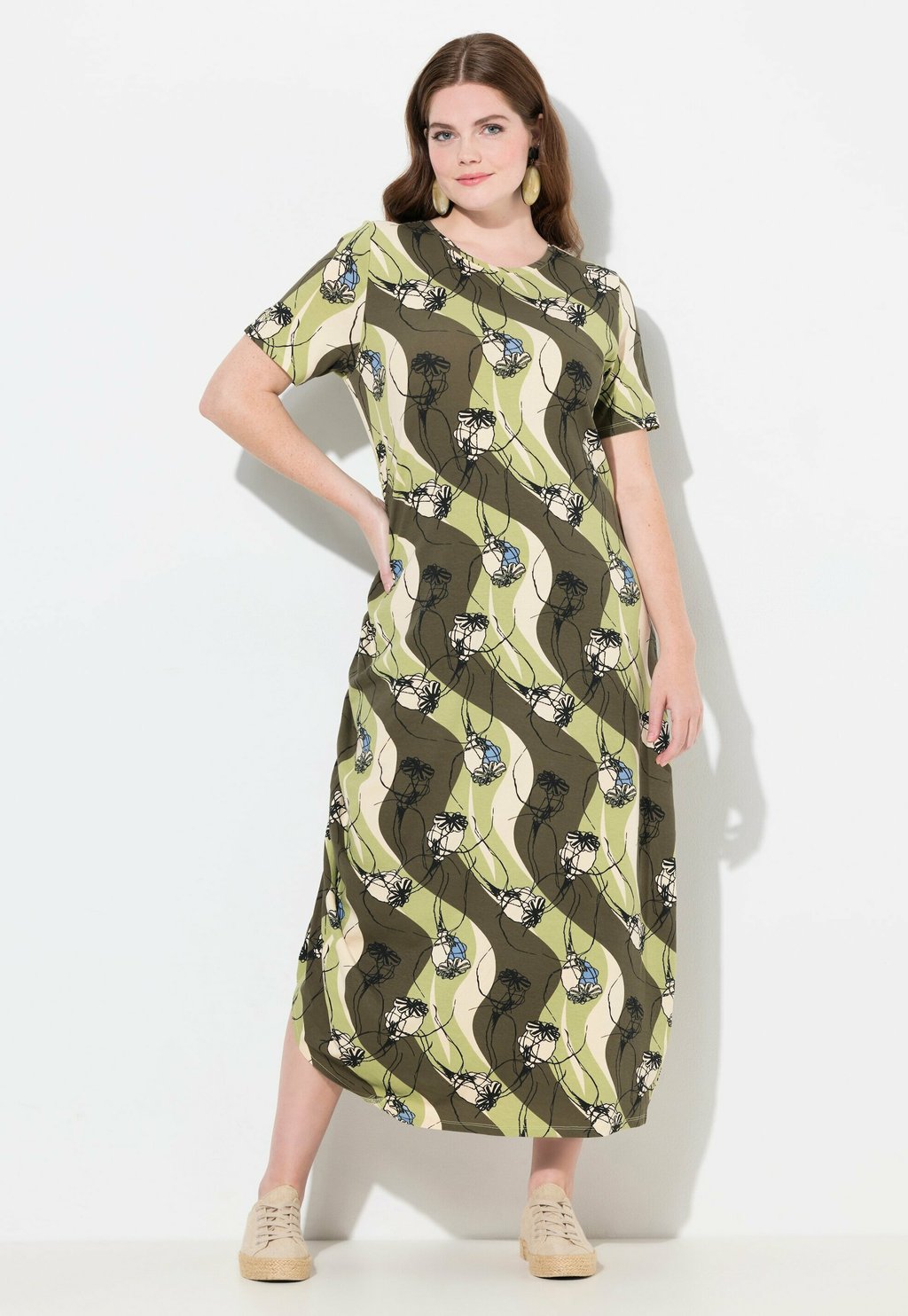 

Платье макси ASYMMETRIC GATHERED ARTISTIC FLORAL Ulla Popken, хаки