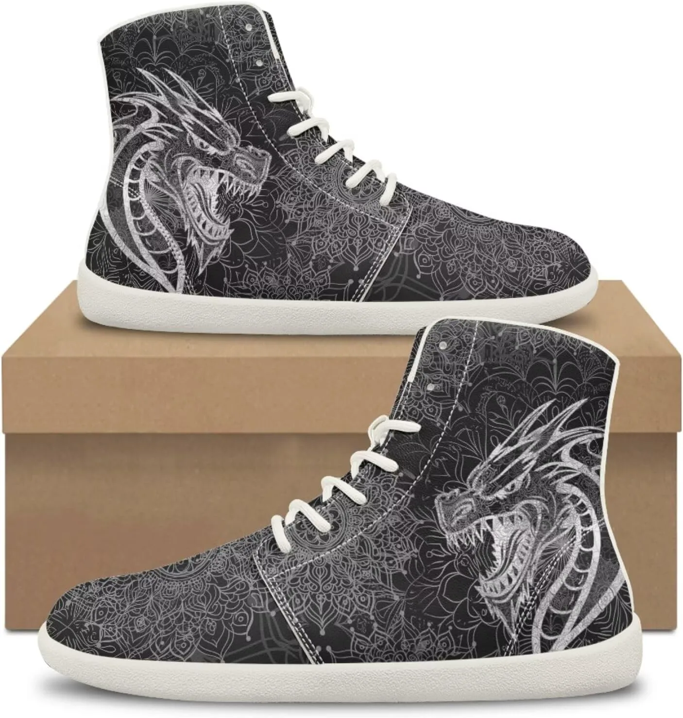 Мужские кроссовки Dragon Print для бега, слипоны, высокие, для ходьбы, занятий в спортзале, тенниса и спорта Ecaestolph, черный — фото 3