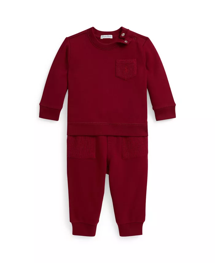 

Детский комплект для мальчиков из двух предметов: свитшот и джоггеры с вафельной отделкой Polo Ralph Lauren, красный