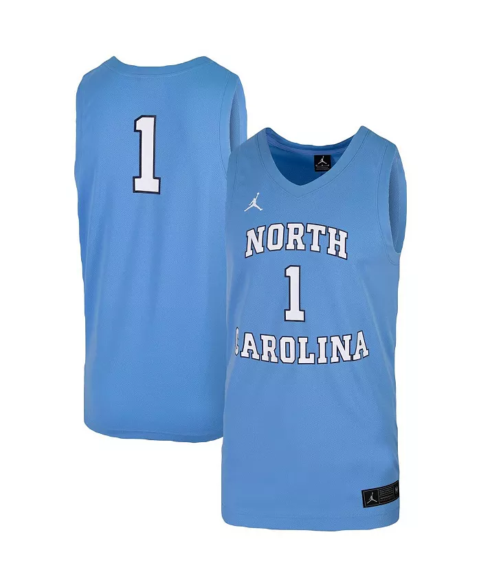 

Мужская баскетбольная реплика футболки команды North Carolina Tar Heels №1 в цвете Carolina Blue Jordan