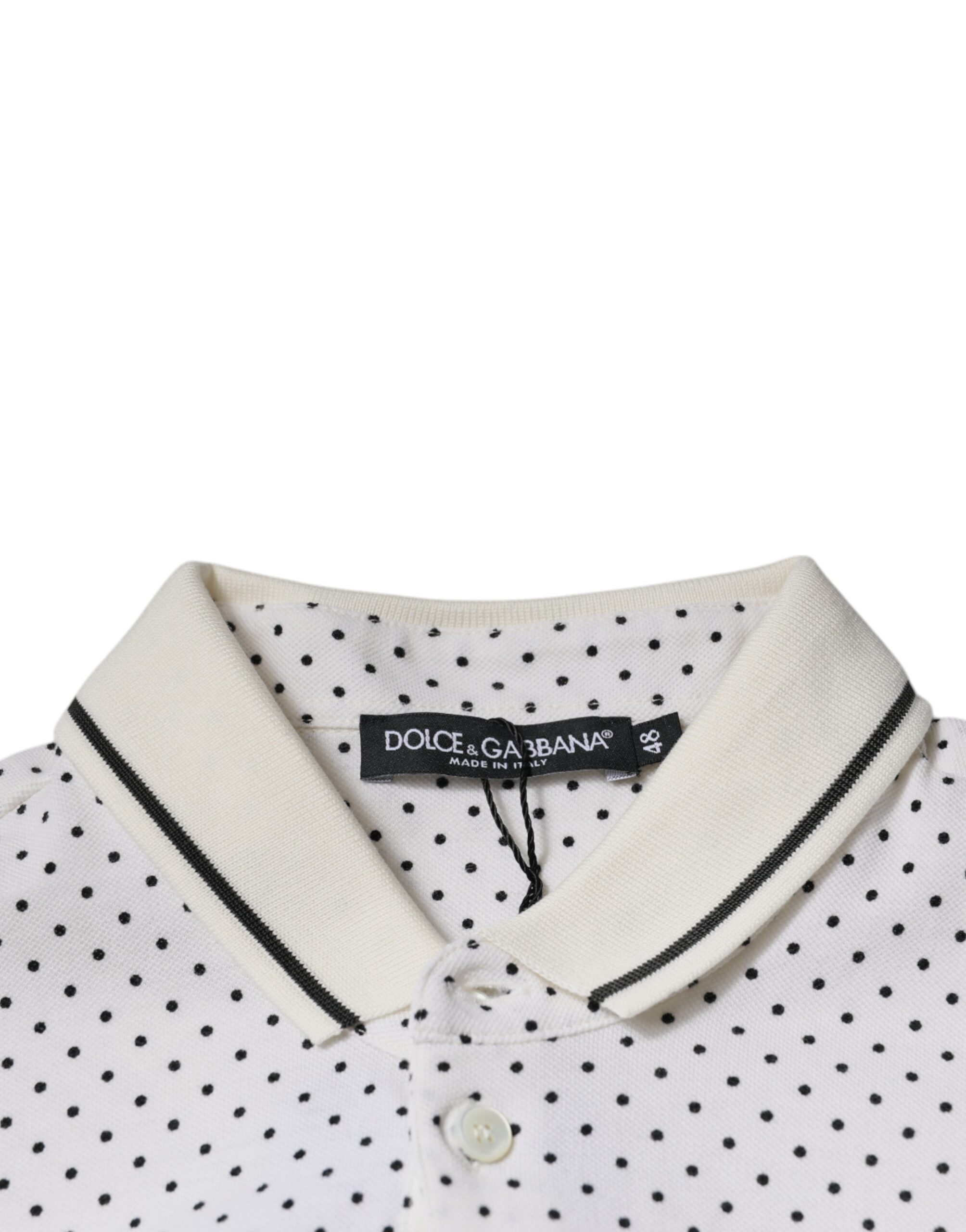 Белая хлопковая футболка-поло с воротником в горошек Dolce & Gabbana — фото 4