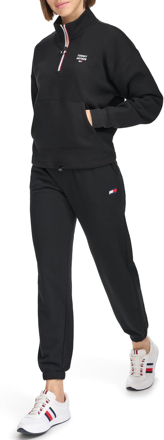 Женская флисовая толстовка Tommy Hilfiger с застежкой-молнией Quarter Zip, Black — фото 3