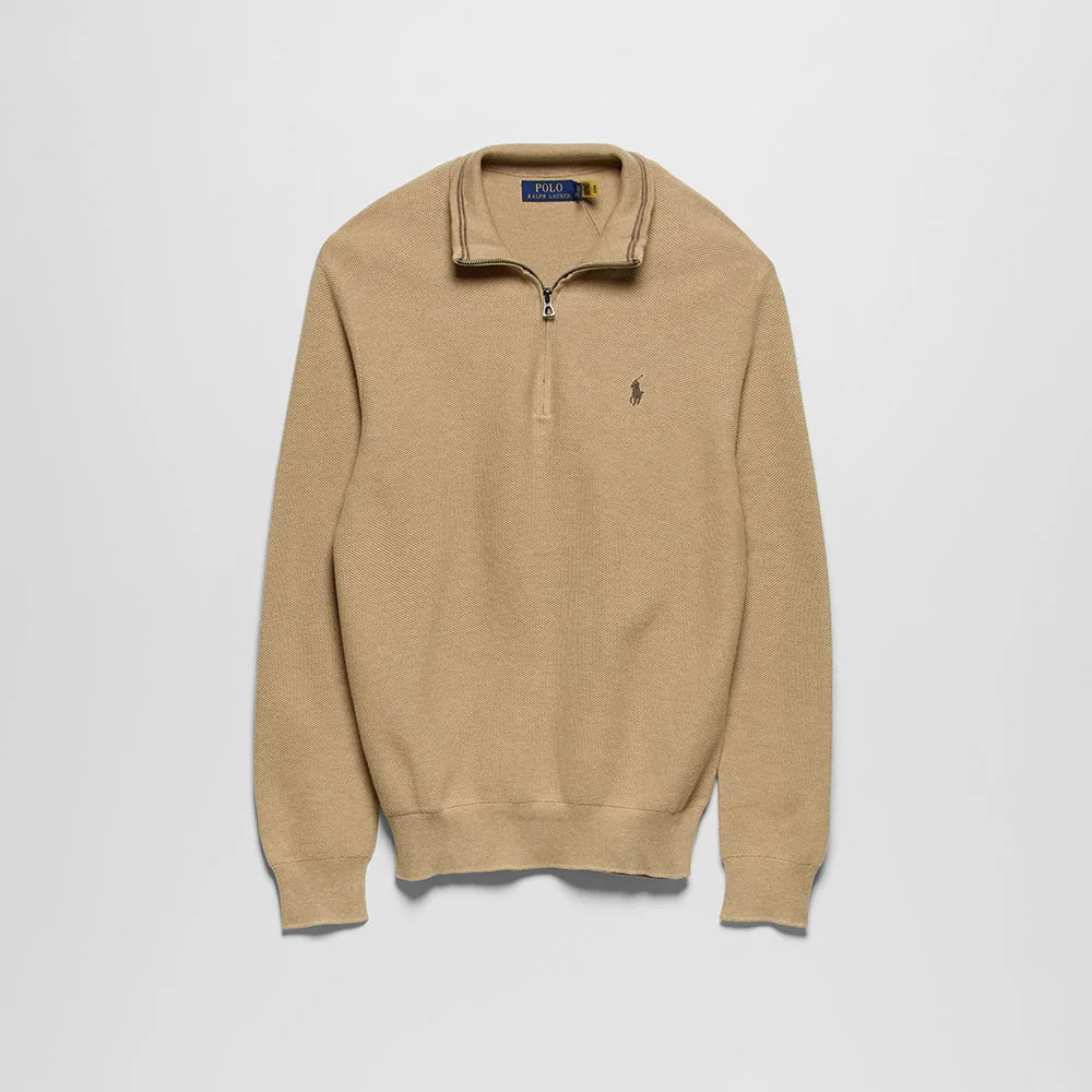 Мужской сетчатый хлопковый свитер на молнии коричневый от Polo Ralph Lauren