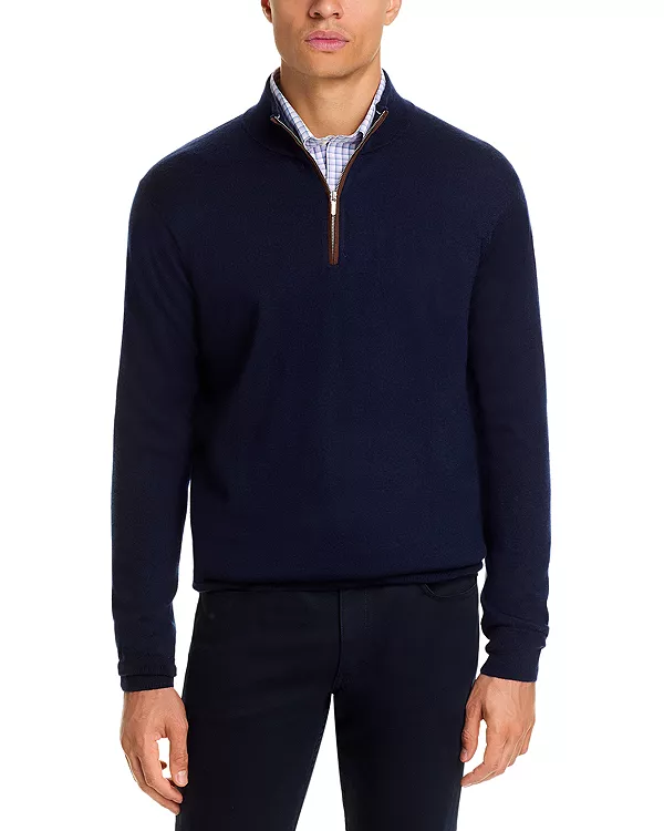 

Свитер с осенним гербом, замшевой отделкой и застежкой-молнией на четверть длины Peter Millar, синий