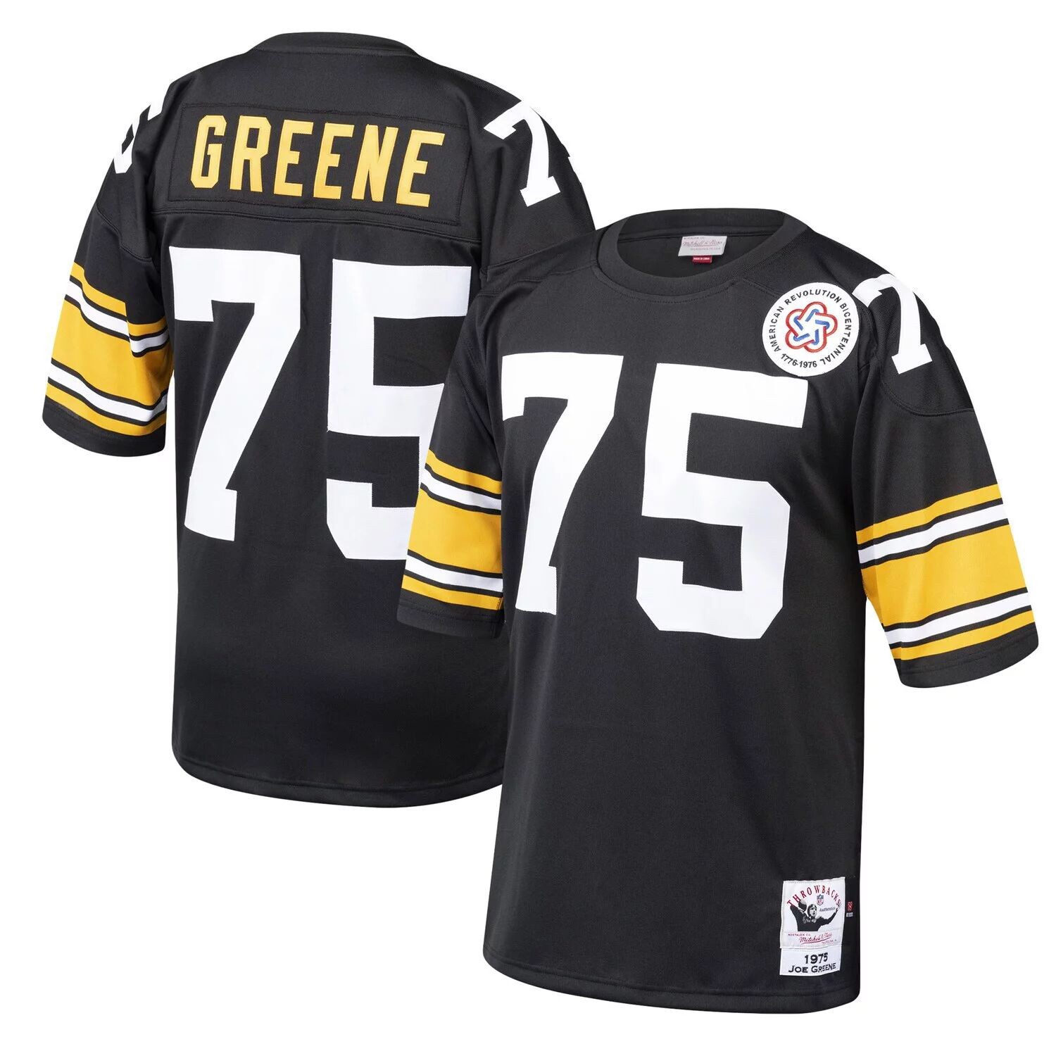 

Мужская черная футболка Mitchell & Ness Joe Greene Pittsburgh Steelers 1975 Authentic Throwback для игрока в отставке, Черный, Мужская черная футболка Mitchell & Ness Joe Greene Pittsburgh Steelers 1975 Authentic Throwback для игрока в отставке
