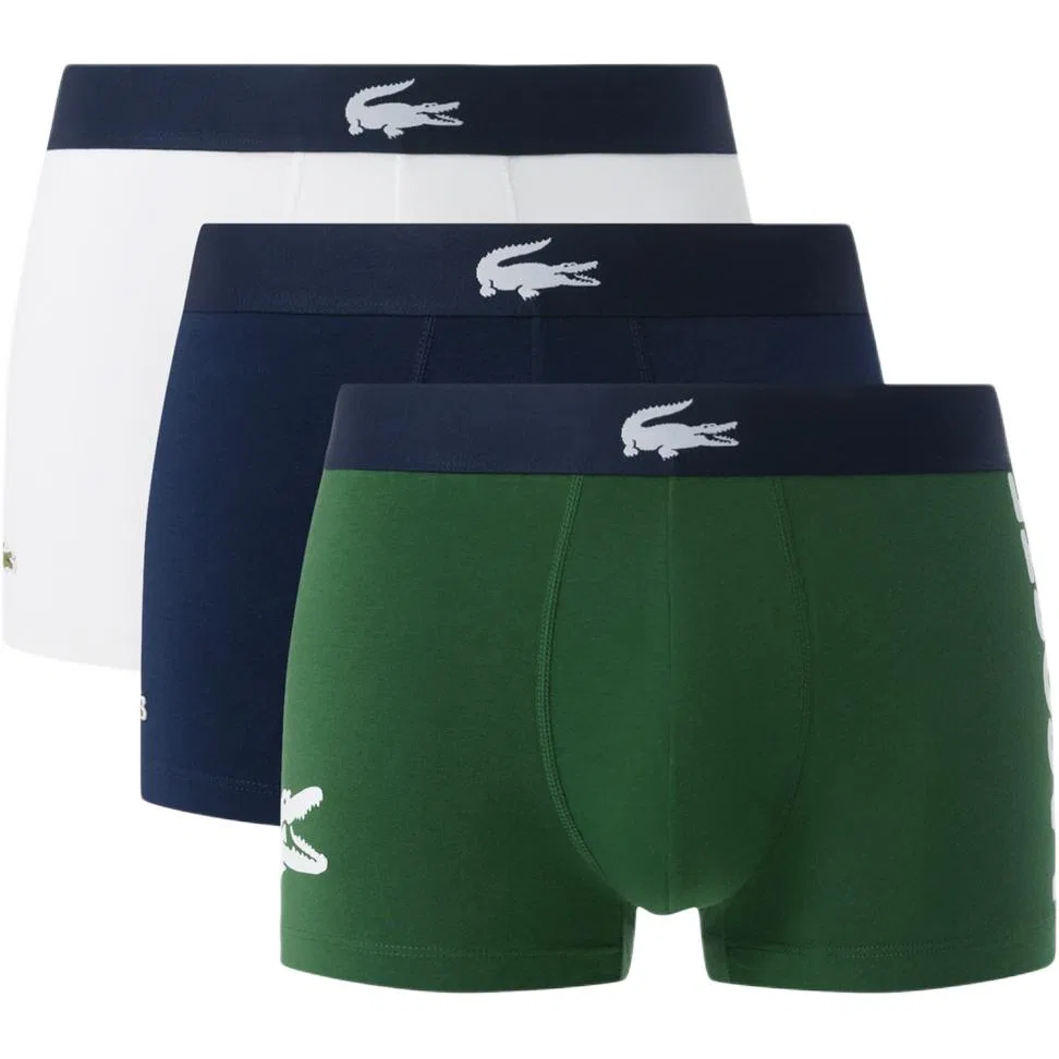 Боксеры 3 шт. LACOSTE 3 Pack белый+зеленый+темно-синий