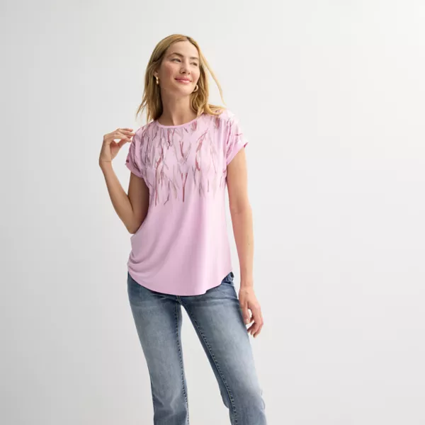 

Женский короткий рукав с декором Apt. 9, цвет pink lavender