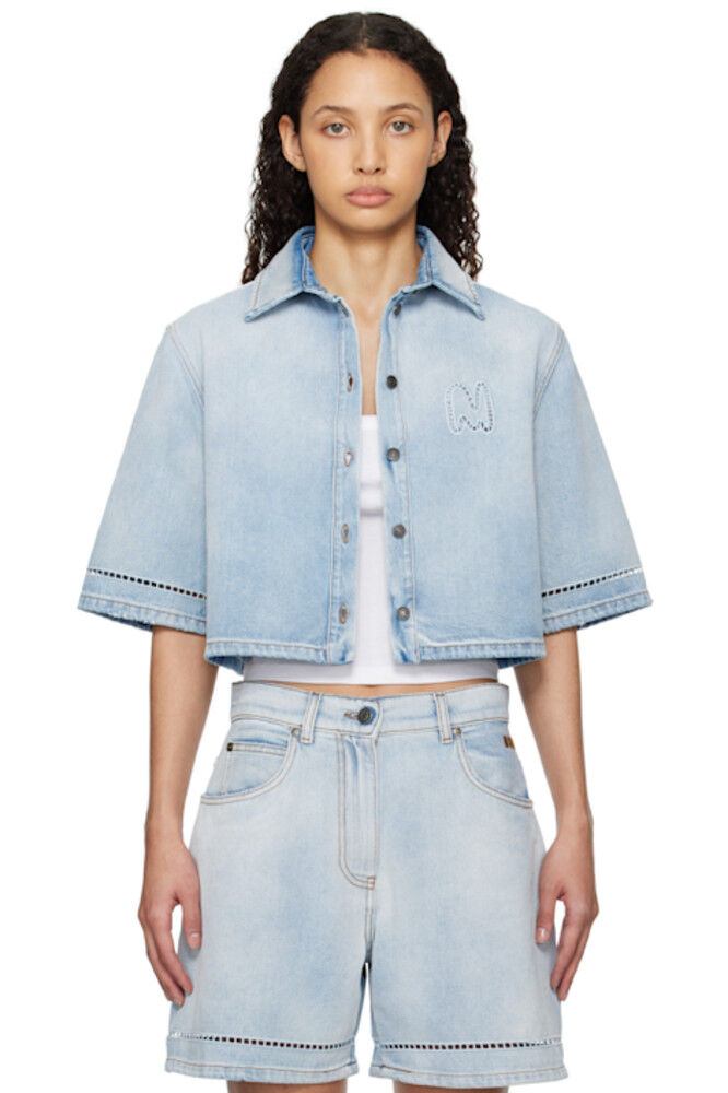 

Синяя укороченная джинсовая рубашка MSGM