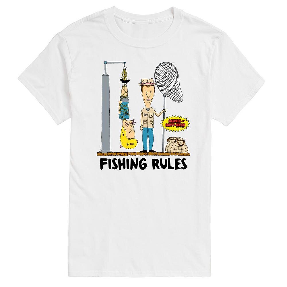 

Мужская футболка с рисунком Beavis & Butthead Fishing Rules Licensed Character, белый