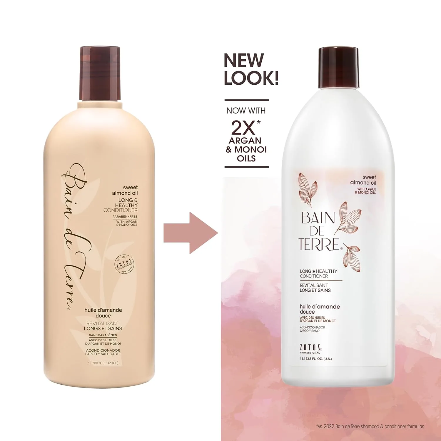 Кондиционер Bain de Terre Sweet Almond Oil, для длинных и здоровых волос, с маслами арганы и монои, без парабенов, веганский, 1000 мл — фото 2