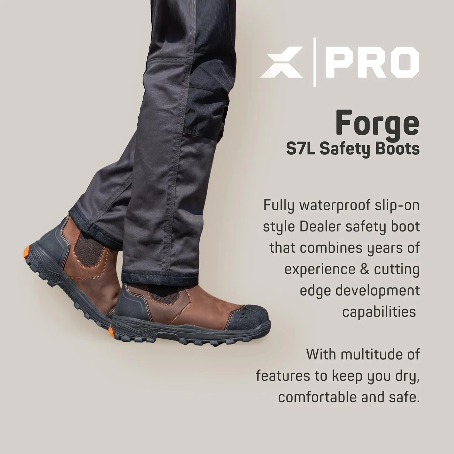 Водонепроницаемые ботинки Xpert Pro Forge S7L с защитным носком, застежкой молнией, ветрозащитной опорой лодыжки, а также термостойкой подошвой, удобные для мужчин, коричневый — фото 2