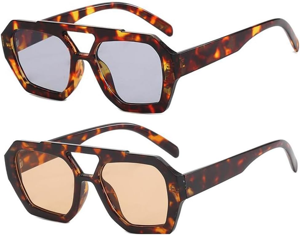 

Модные солнцезащитные очки-авиаторы для женщин и мужчин, шестиугольная квадратная оправа, толстая рамка, двойная перемычка, солнцезащитные очки BS1300 BAODAREN, Light Gray&light Brown