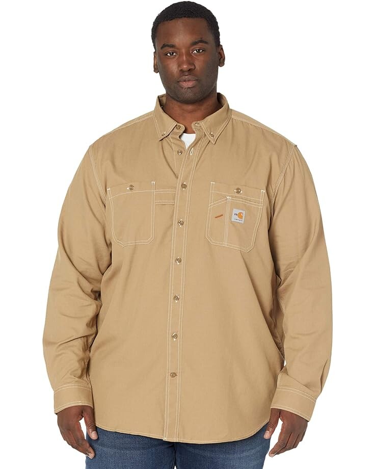

Рубашка Carhartt Big & Tall Flame-Resistant Force Original Fit Lightweight Long Sleeve Button Front, цвет Dark Khaki