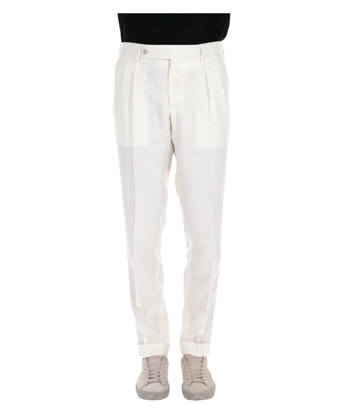 

Брюки из льна и хлопка кремового цвета, модель Firenze. Barba, бежевый