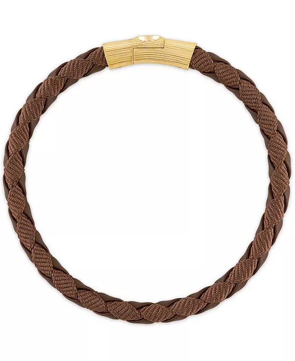 

Черный кожаный плетеный браслет из стерлингового серебра (также из коричневой и синей кожи), созданный для Macy's Esquire Men'S Jewelry, brown