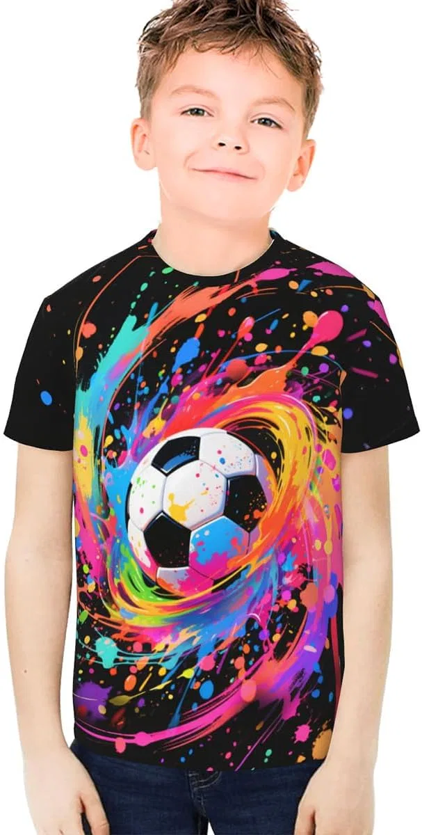Футболка с граффити-принтом Ldvjkx для мальчиков, цвет Graffiti Soccer — фото 2