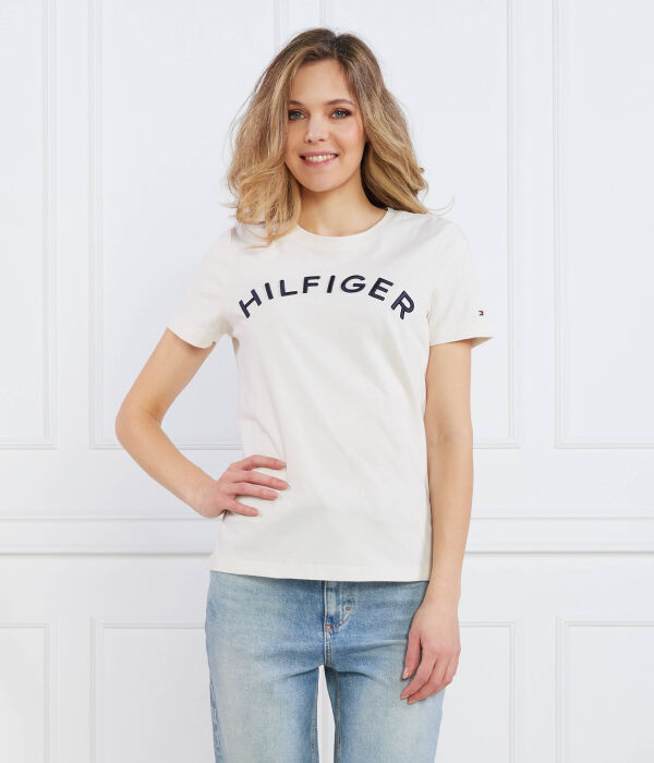 Футболка женская Tommy Hilfiger с надписью, экрю — фото 3