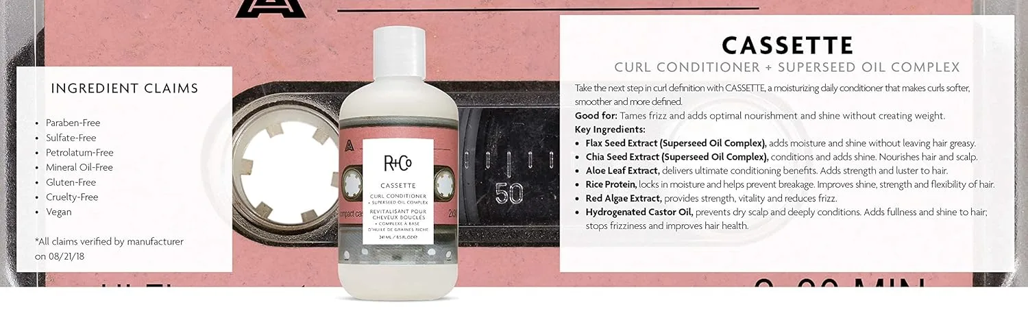 R+Co Cassette Curl Defining Conditioner - кондиционер для завитков с комплексом Superseed Oil для легкого укладки и контроля пушистости, добавляет блеск и увлажнение для естественных упругих локонов, без сульфатов, веганский, 250 мл 251 мл ( — фото 4