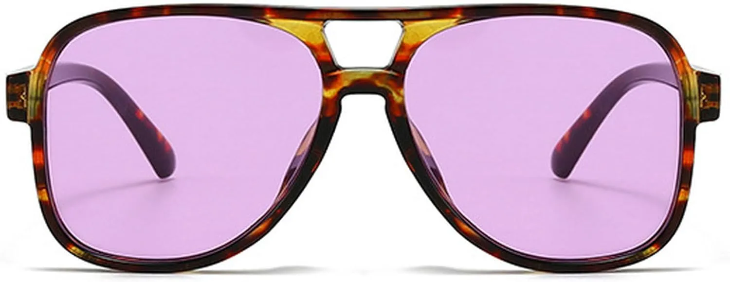 

Модные женские солнцезащитные очки-пилот в стиле ретро, ​​мужские сине-желтые, с двойной перемычкой, трендовые женские солнцезащитные очки-пилот mincl, Leopard Purple