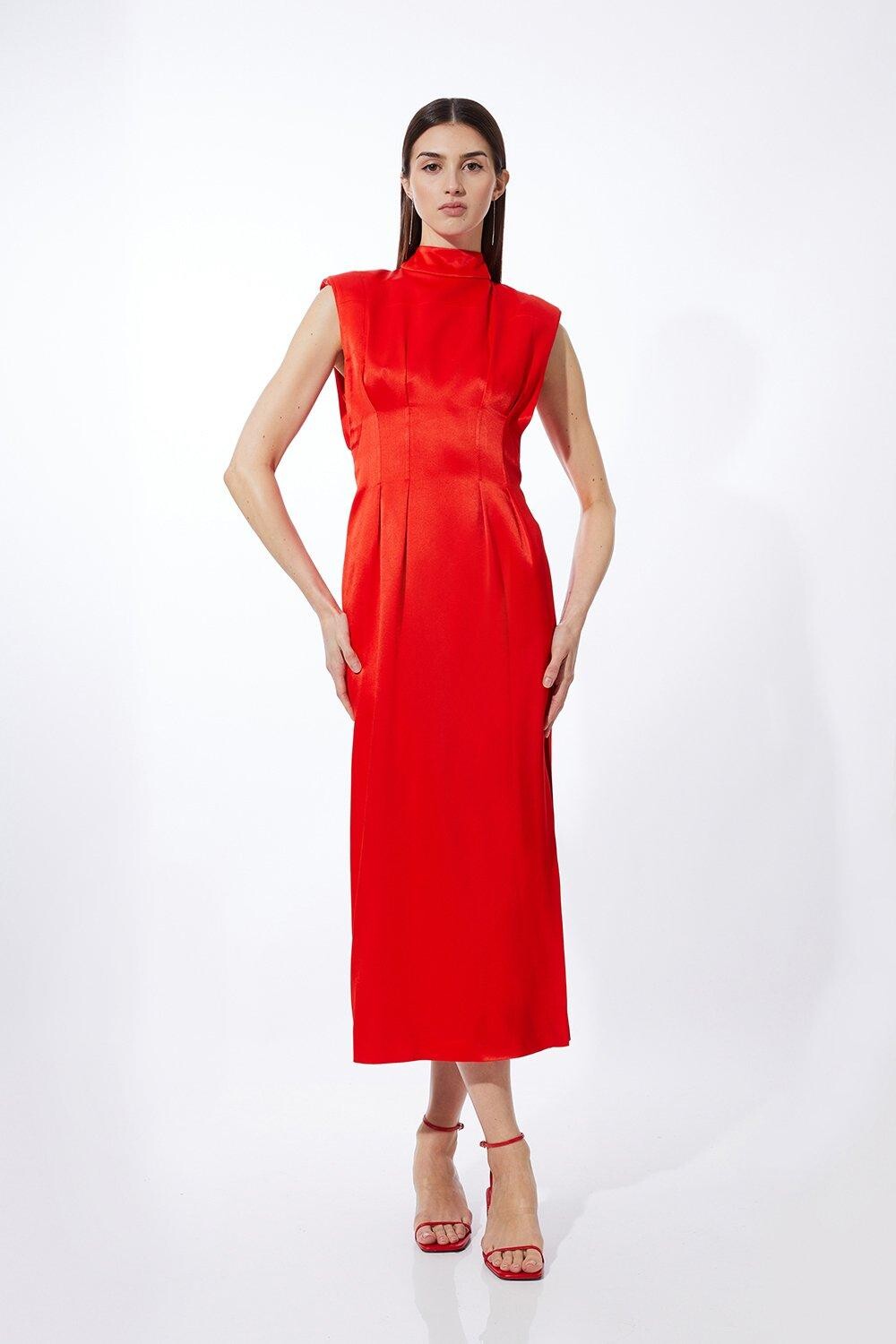 

Платье макси из креповой ткани с атласной спинкой Karen Millen, красный