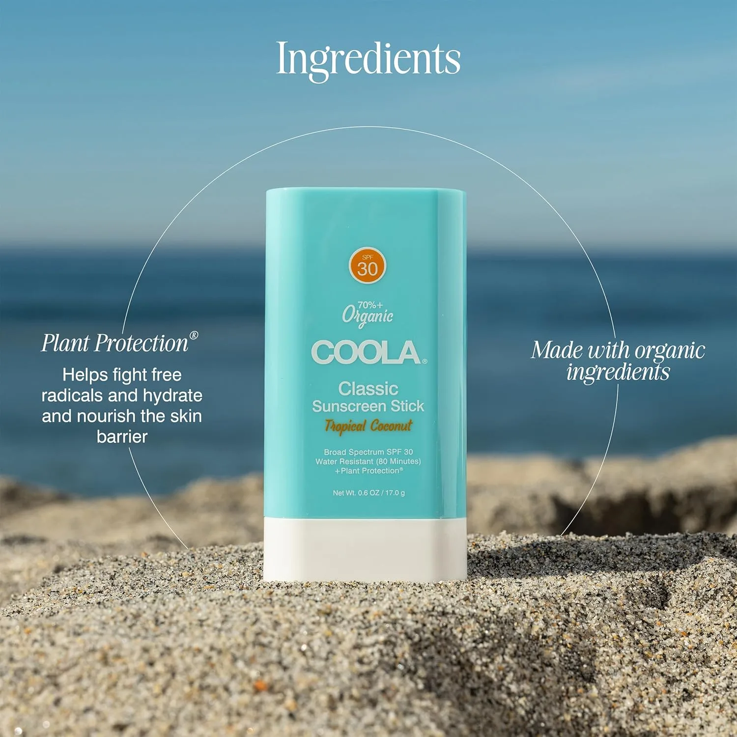 COOLA Organic Face Sunscreen SPF 30 Sunblock Lotion Stick, дерматологически протестирован, ежедневная защита, Vegan и Gluten Free, Tropical Coconut, 0.15 Oz — фото 4