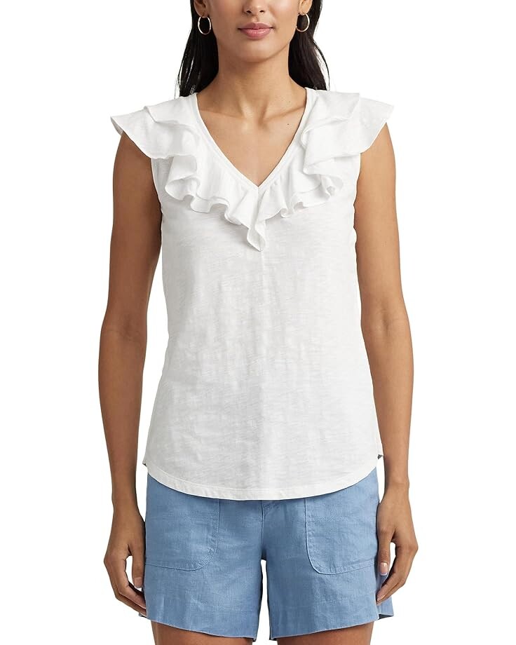 

Футболка LAUREN Ralph Lauren Ruffle-Trim Slub Jersey Sleeveless, белый