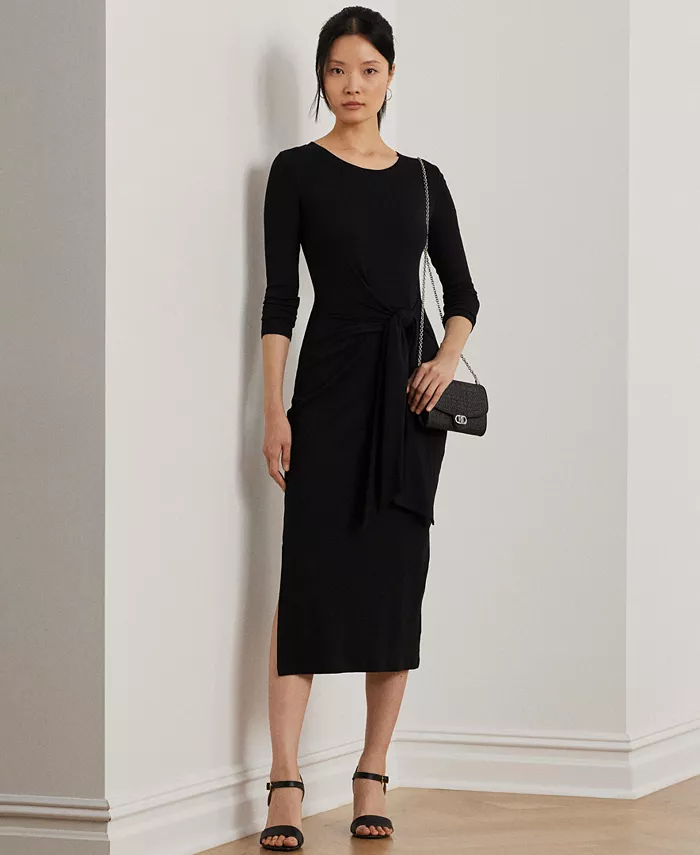 

Женское платье с запахом из хлопковой ткани с круглым вырезом Lauren Ralph Lauren, черный