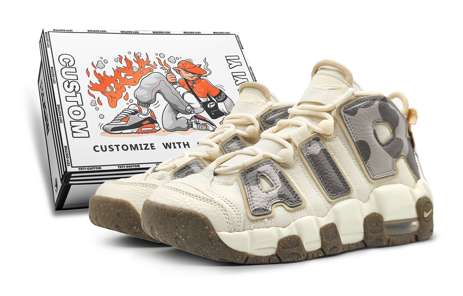 

Кроссовки Nike Air More Uptempo Vintage Basketball Shoes Women's Mid-Top Beige