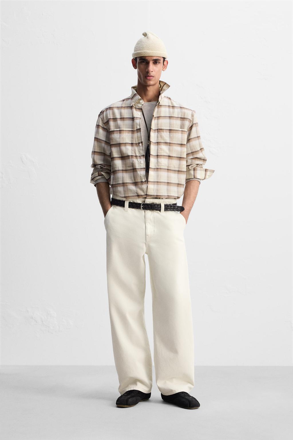 

Рубашка в клетку из хлопка/шелка ZARA, экрю