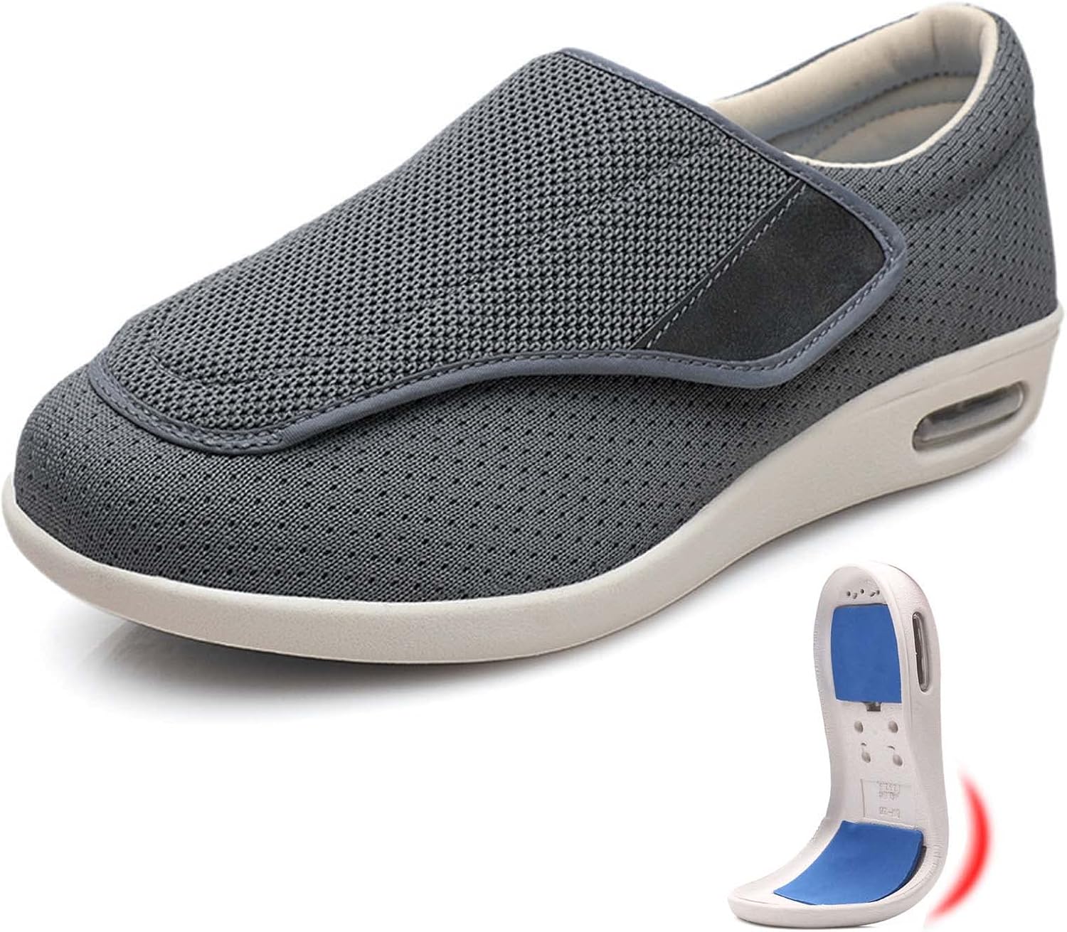 

Кроссовки для ходьбы с дополнительной шириной при отеках, с съемными стельками из пены с эффектом памяти, легкие, для пожилых людей с опухшими стопами, мужские 9.5/женские 10.5 Generic, темно-серый