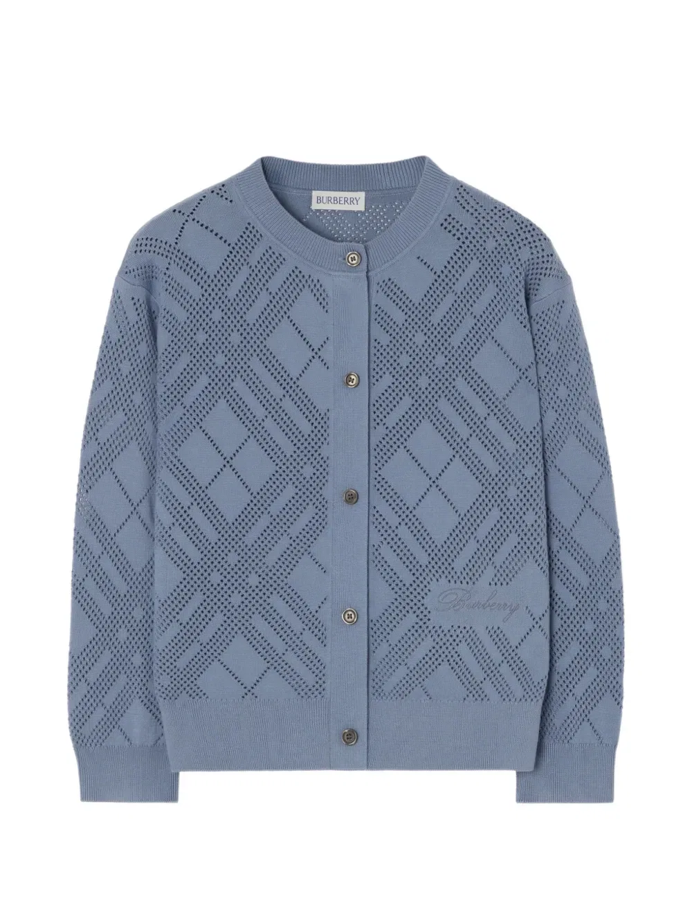 Хлопковый кардиган ажурной вязки Burberry Kids, синий