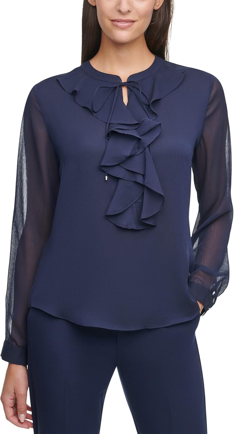 

Женская блузка Tommy Hilfiger с длинным рукавом и оборкой спереди, Midnight