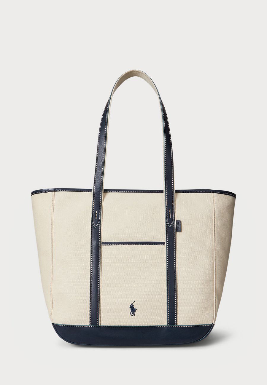

Сумка-шоппер Polo Ralph Lauren LEATHER-TRIM CANVAS MEDIUM SHOPPER TOTE, Ecru/Navy/White