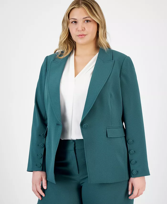 

Женский блейзер с длинным рукавом и одной пуговицей Plus Size Tahari ASL, зеленый