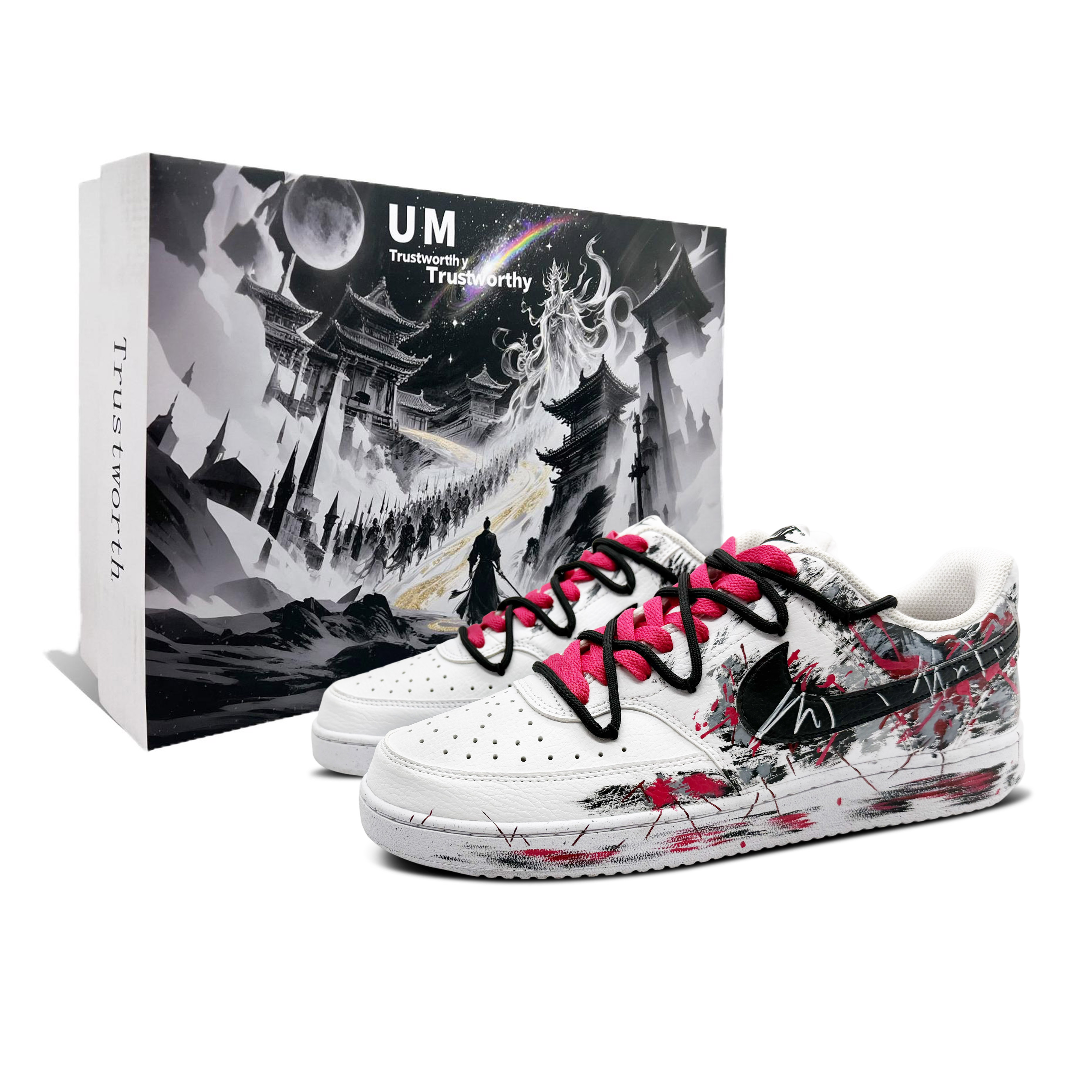 

Court Vision 1 Crime And Punishment 1 Coverage легкие и дышащие низкие скейтборд-кроссовки Unisex Nike, черный белый розовый красный