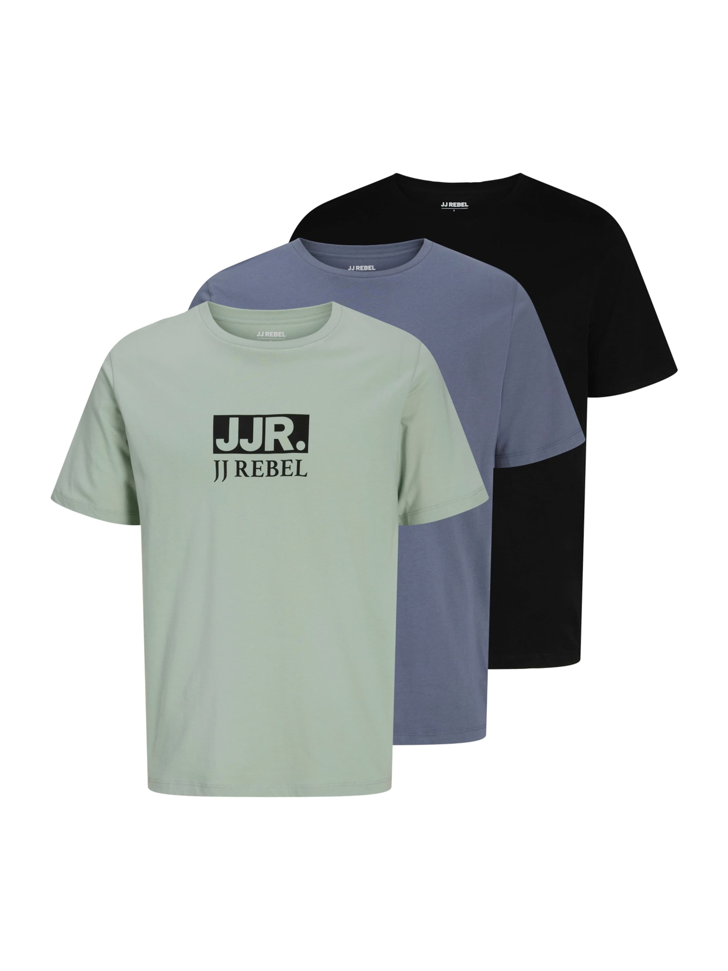 

JJ Rebel Футболка 'JREBVALDE' в цветах базальтовый серый, пастельный зеленый, черный