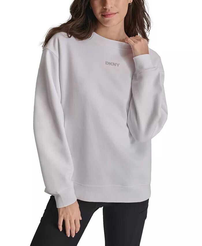 

Женский свитшот с короткими плечами и мини-заклепками с логотипом DKNY, белый