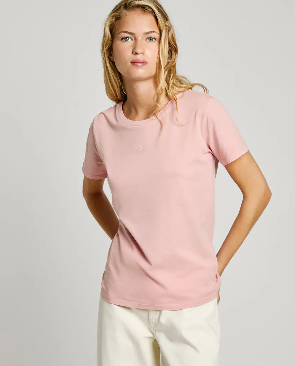 

Женская футболка с коротким рукавом и вышитым логотипом Pepe Jeans, розовый