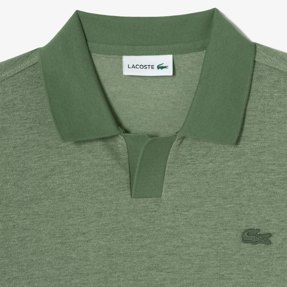 Мужская базовая футболка-поло с открытым воротом зелёная от Lacoste — фото 2