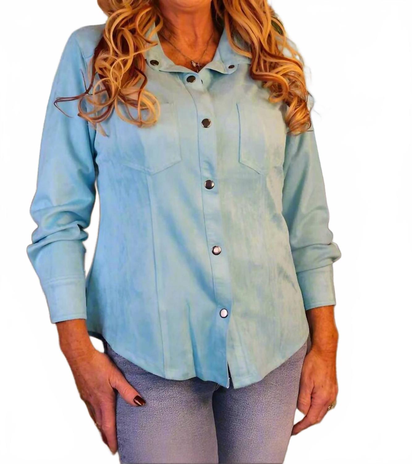 

Замшевая рубашка с застежкой на кнопку спереди бирюзового цвета Way, бирюзовый