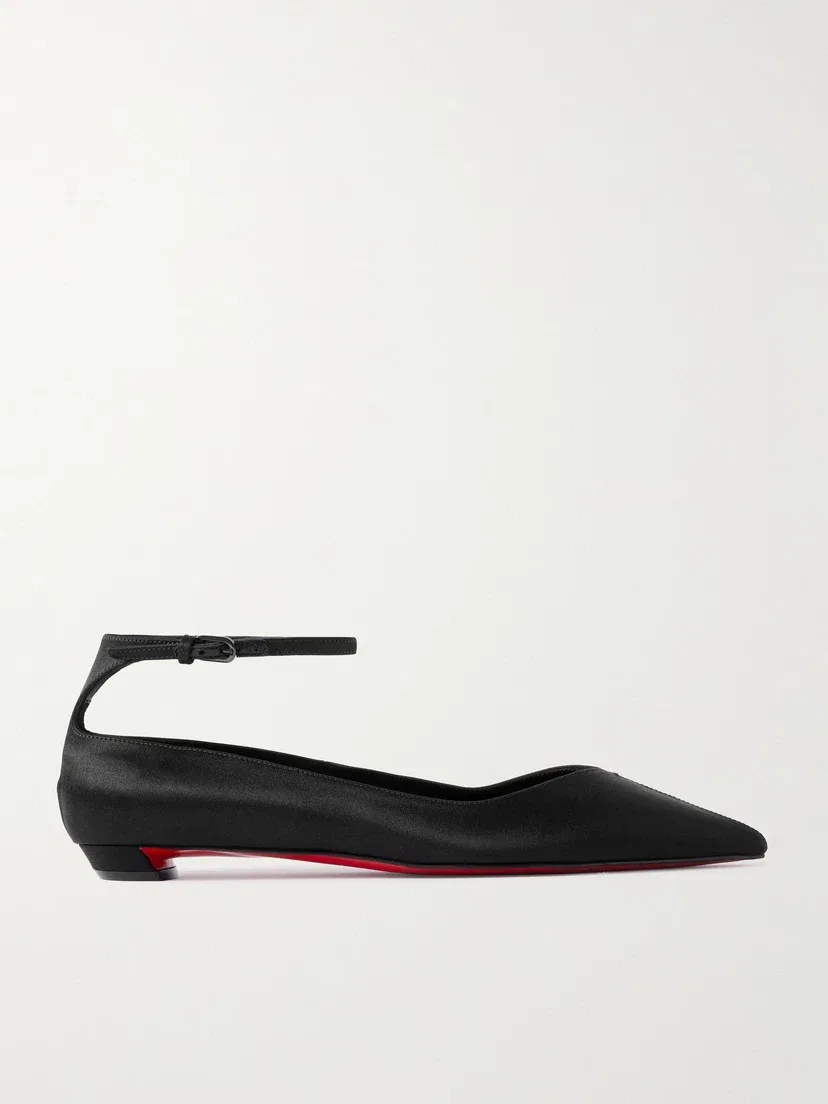 Атласные балетки Erozeena с острым носком Christian Louboutin, черный