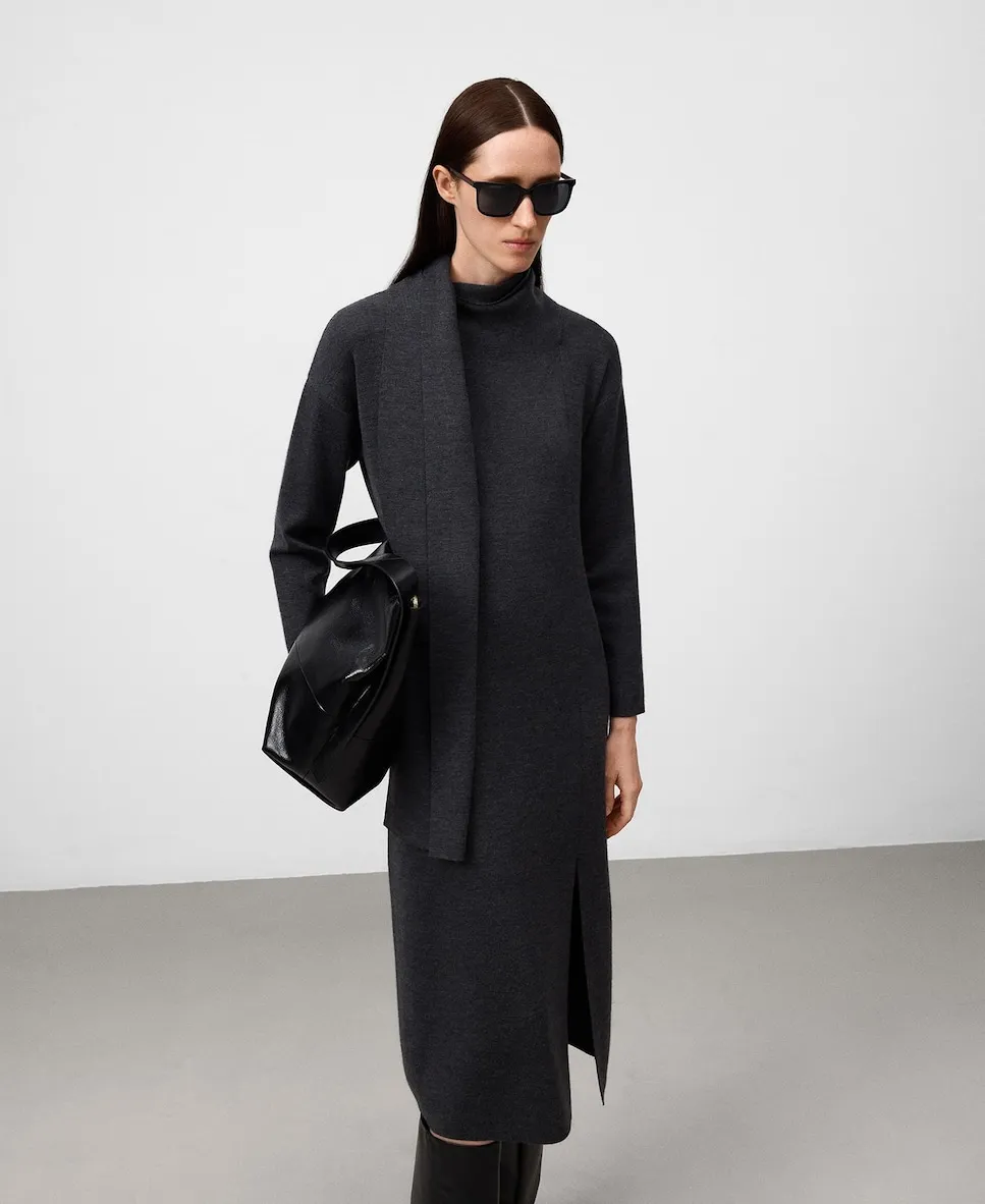 

Миди-платье с воротником-шарфом Adolfo Dominguez, темно-серый