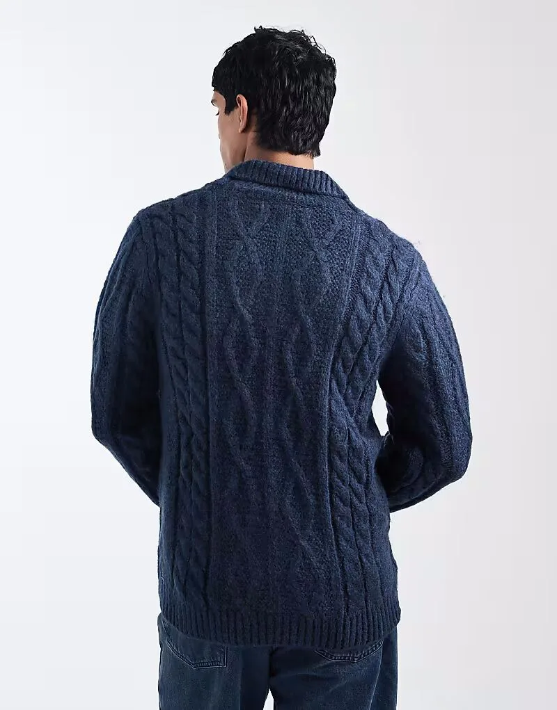 Свитер Levi's Polaris с воротником-шалью и косами, темно-синий меланж — фото 3